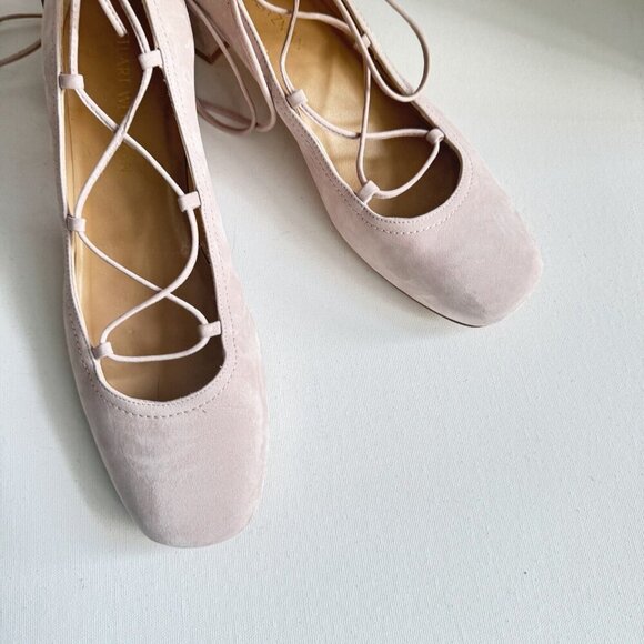 Stuart Weitzman Cordon Hush Suede Lace Up Ballerina Pumps Shoes Size 10.5 - Picture 2 of 9